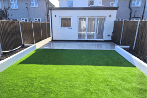 after artificial grass installation in SE London garden