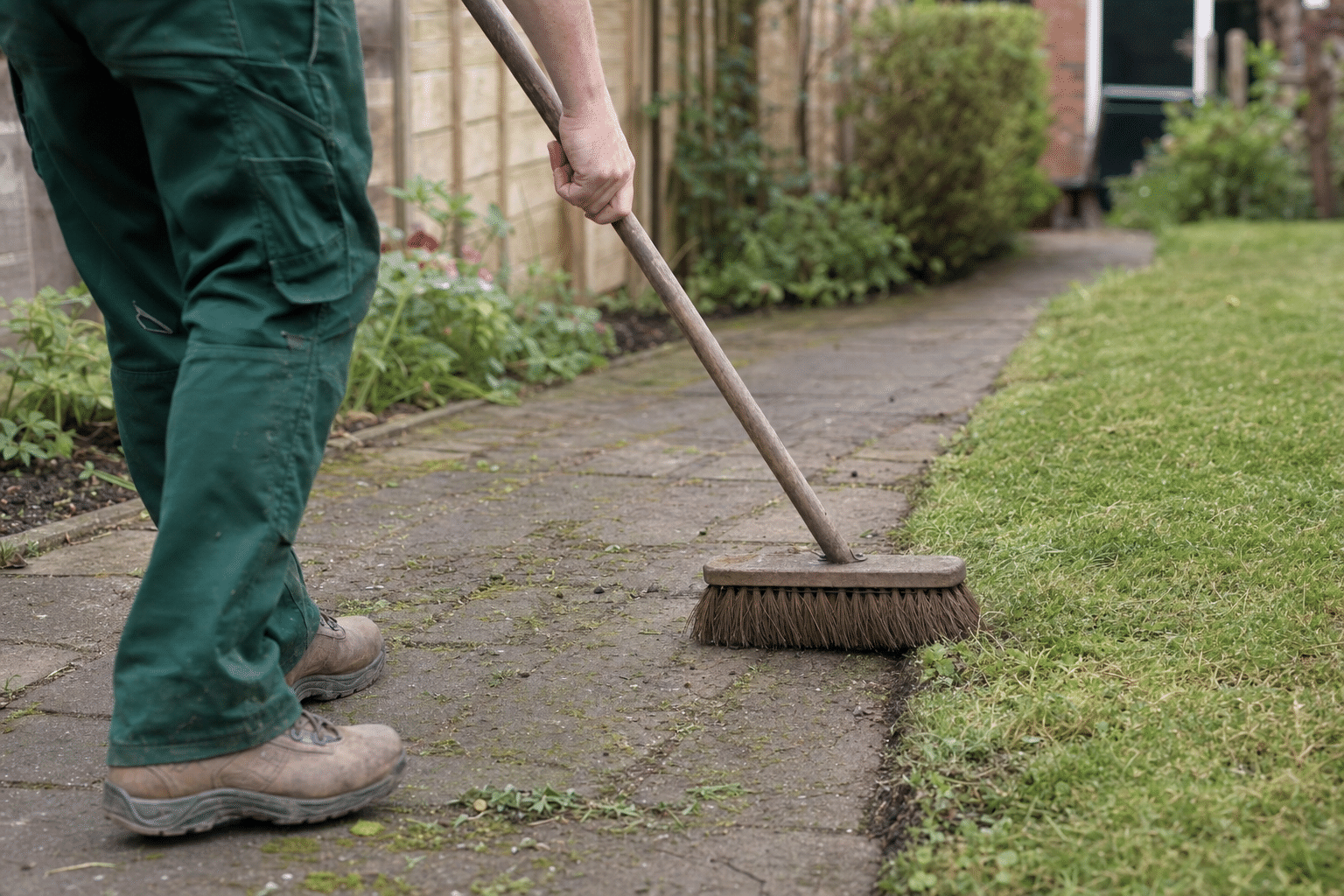 cut communal lawn and swept paving after a fortnightly block visit in Greenwich SE10