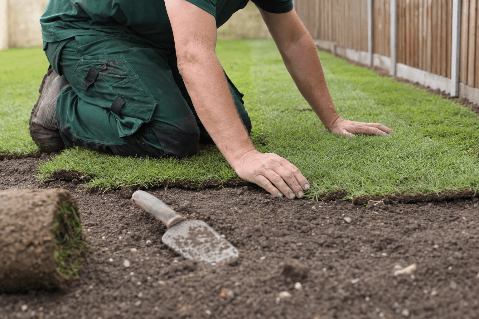 fresh turf laid over new topsoil on a regraded back garden in Catford SE6