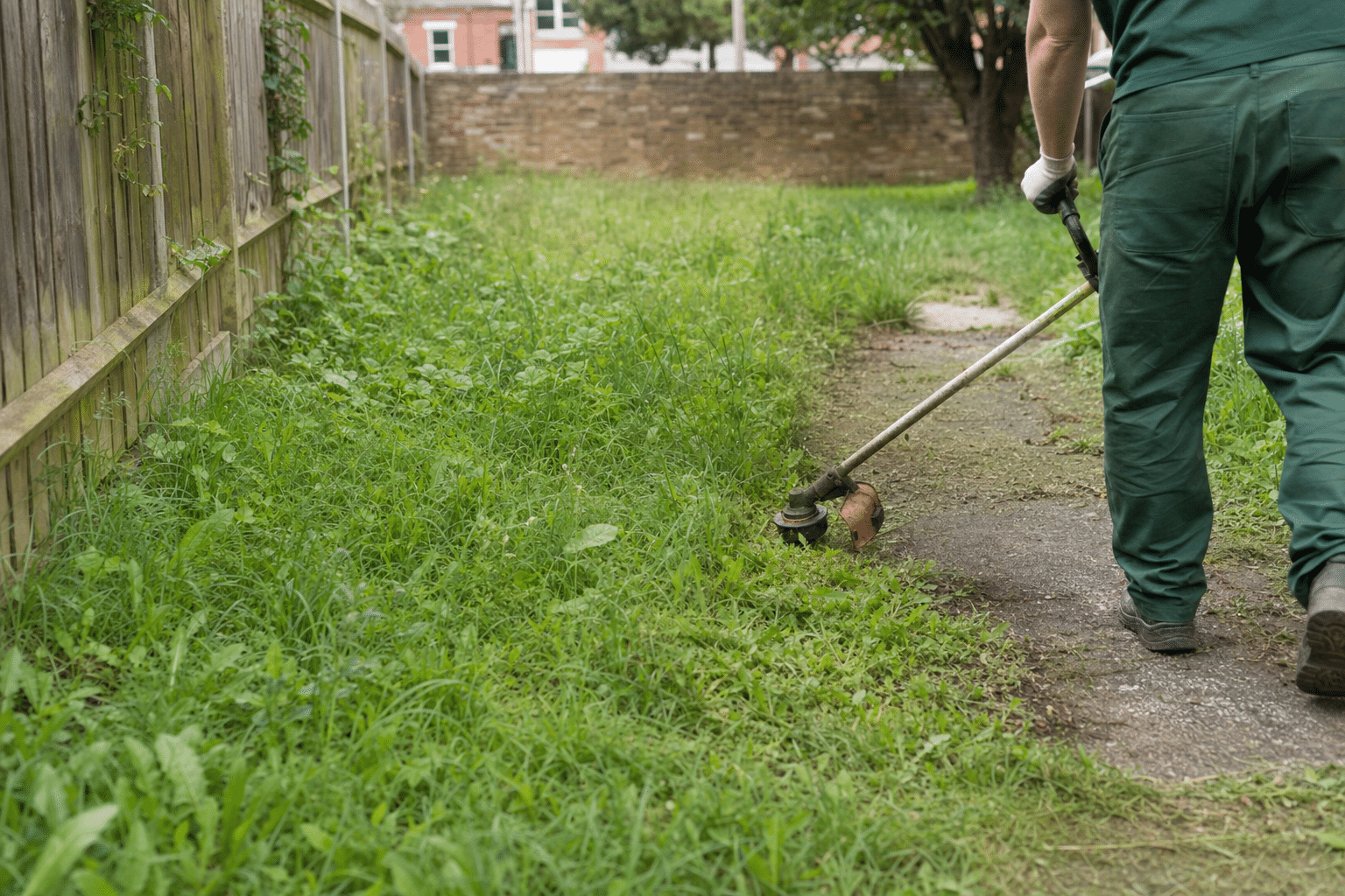 overgrown communal lawn and shared path behind a block of flats in Woolwich SE18